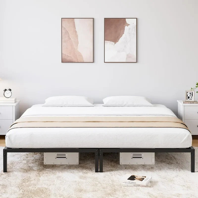 Struttura Letto a Piattaforma in Metallo Nero, Nessuna Rete a Molle Necessaria – Singolo/Matrimoniale/Queen/King
