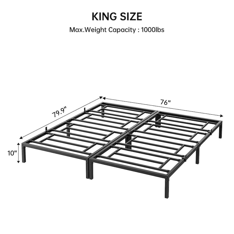 Struttura Letto a Piattaforma in Metallo Nero, Nessuna Rete a Molle Necessaria – Singolo/Matrimoniale/Queen/King