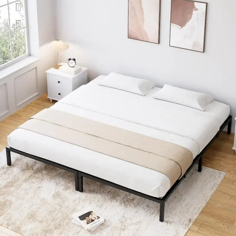 Struttura Letto a Piattaforma in Metallo Nero, Nessuna Rete a Molle Necessaria – Singolo/Matrimoniale/Queen/King