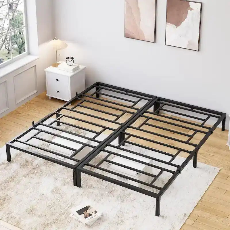 Struttura Letto a Piattaforma in Metallo Nero, Nessuna Rete a Molle Necessaria – Singolo/Matrimoniale/Queen/King