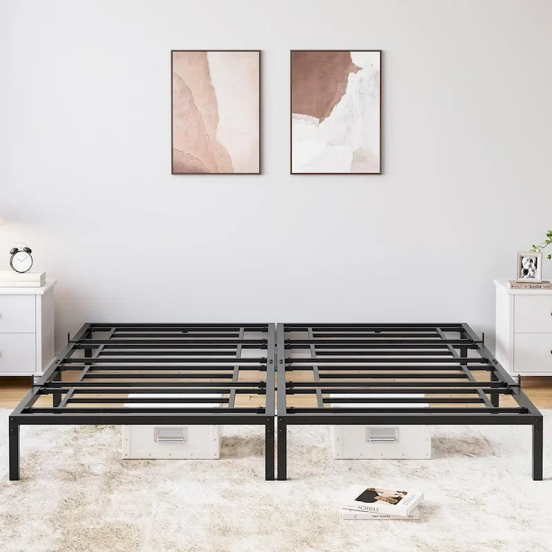 Struttura Letto a Piattaforma in Metallo Nero, Nessuna Rete a Molle Necessaria – Singolo/Matrimoniale/Queen/King