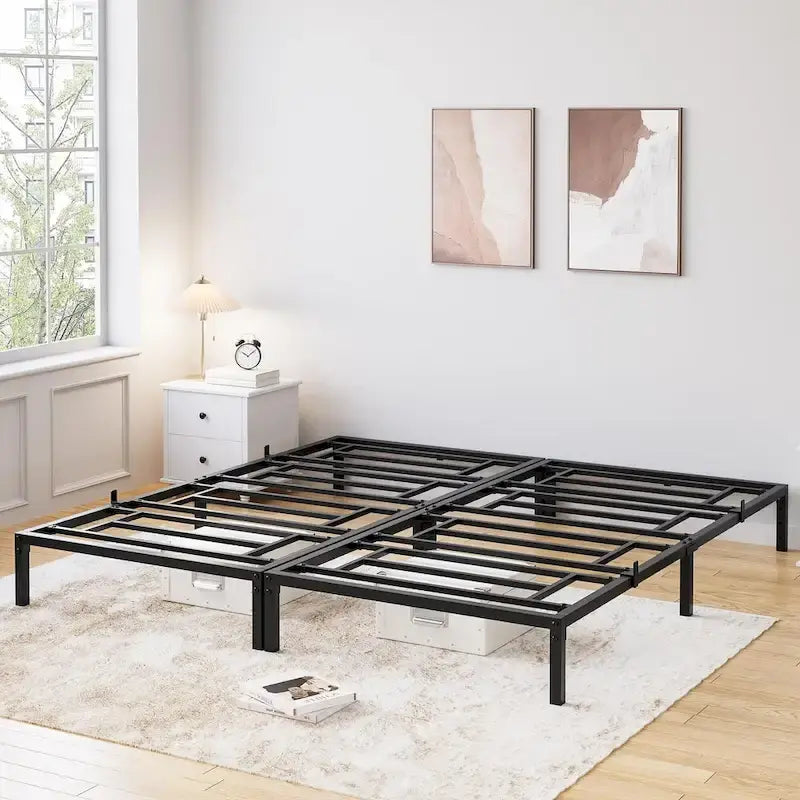 Struttura Letto a Piattaforma in Metallo Nero, Nessuna Rete a Molle Necessaria – Singolo/Matrimoniale/Queen/King