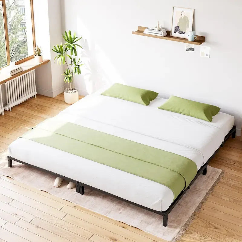 Struttura Letto a Piattaforma in Metallo Nero, Nessuna Rete a Molle Necessaria – Singolo/Matrimoniale/Queen/King