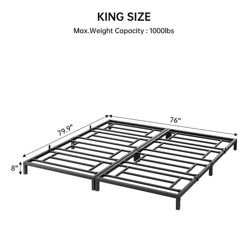 Struttura Letto a Piattaforma in Metallo Nero, Nessuna Rete a Molle Necessaria – Singolo/Matrimoniale/Queen/King