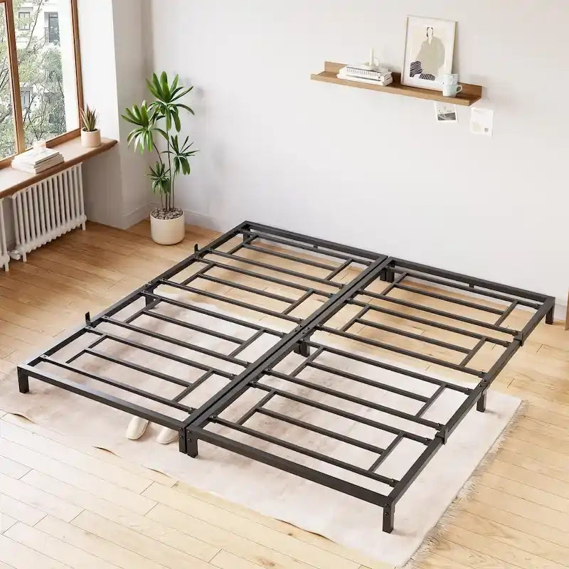 Struttura Letto a Piattaforma in Metallo Nero, Nessuna Rete a Molle Necessaria – Singolo/Matrimoniale/Queen/King