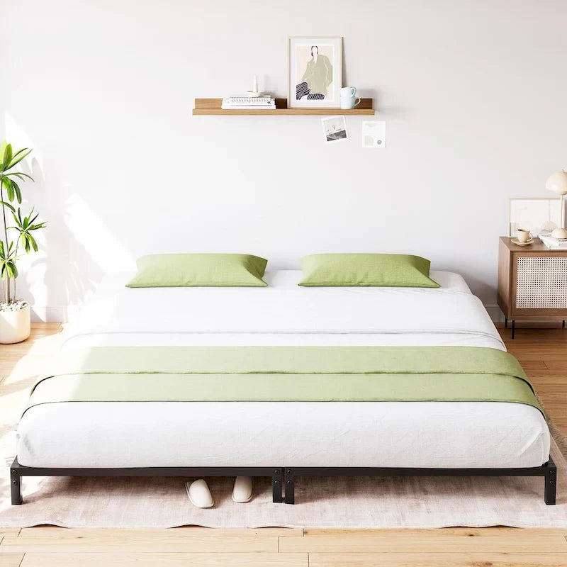 Struttura Letto a Piattaforma in Metallo Nero, Nessuna Rete a Molle Necessaria – Singolo/Matrimoniale/Queen/King