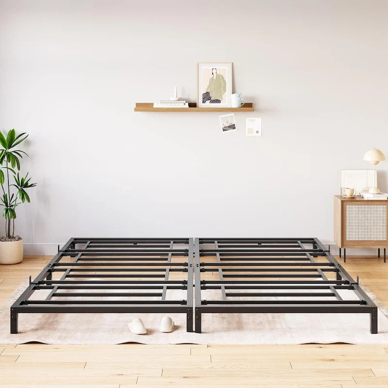 Struttura Letto a Piattaforma in Metallo Nero, Nessuna Rete a Molle Necessaria – Singolo/Matrimoniale/Queen/King