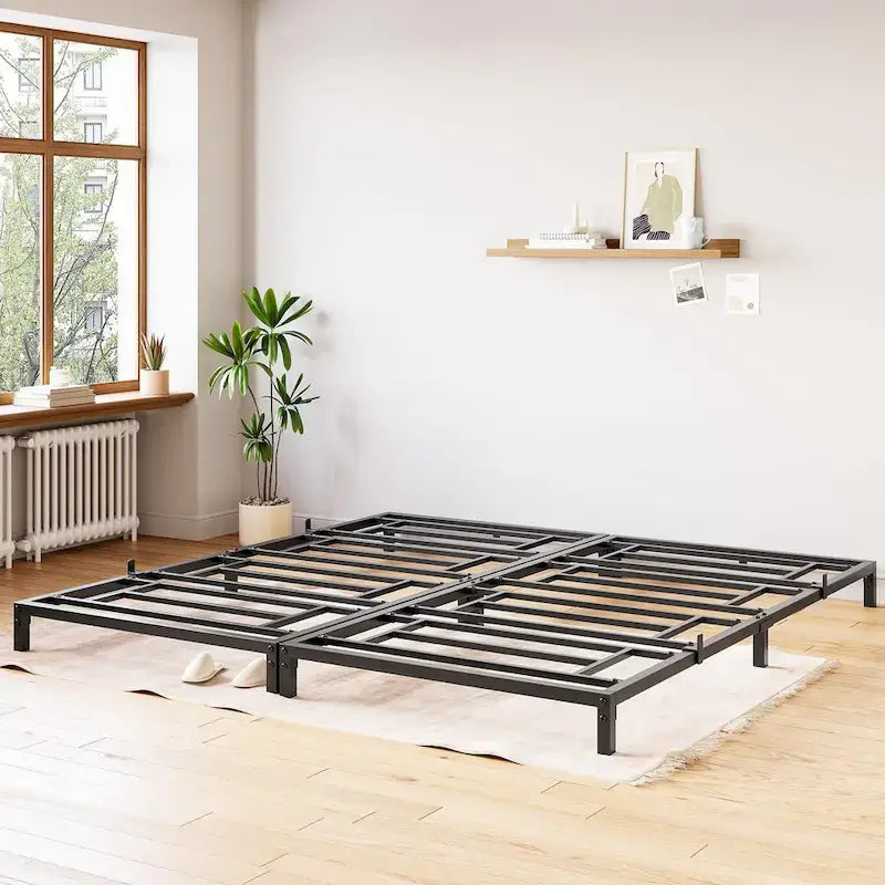 Struttura Letto a Piattaforma in Metallo Nero, Nessuna Rete a Molle Necessaria – Singolo/Matrimoniale/Queen/King