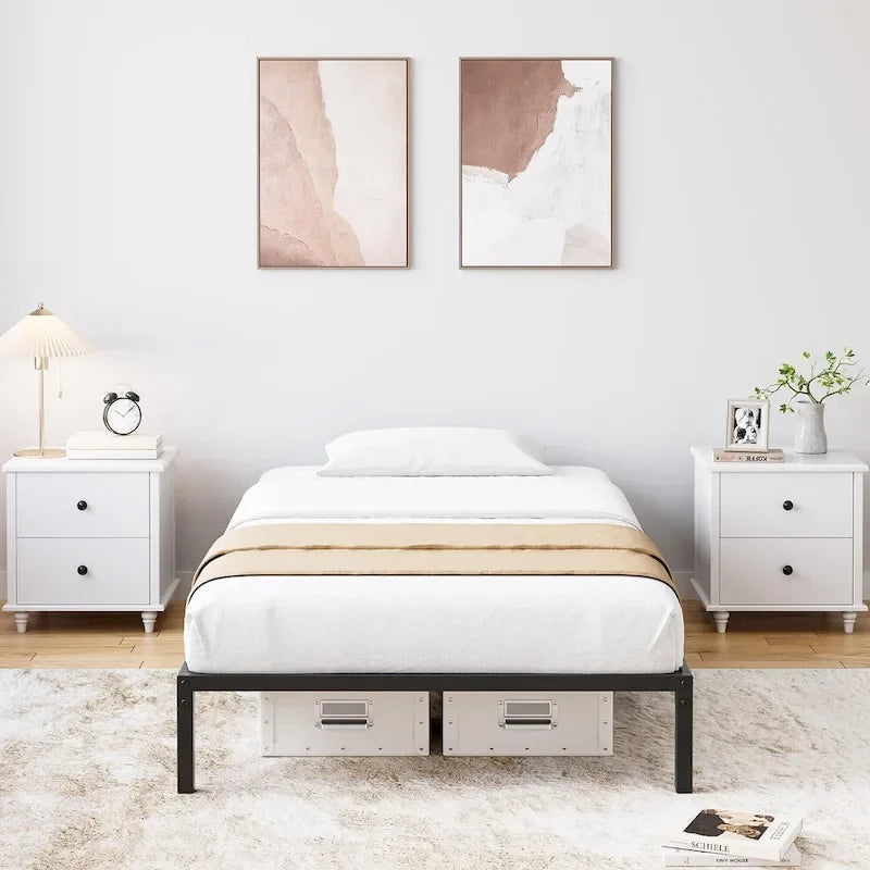 Struttura Letto a Piattaforma in Metallo Nero, Nessuna Rete a Molle Necessaria – Singolo/Matrimoniale/Queen/King
