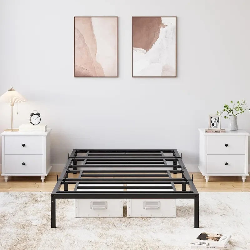 Struttura Letto a Piattaforma in Metallo Nero, Nessuna Rete a Molle Necessaria – Singolo/Matrimoniale/Queen/King