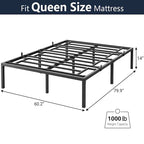 Struttura Letto a Piattaforma in Metallo Nero, Nessuna Rete a Molle Necessaria – Singolo/Matrimoniale/Queen/King