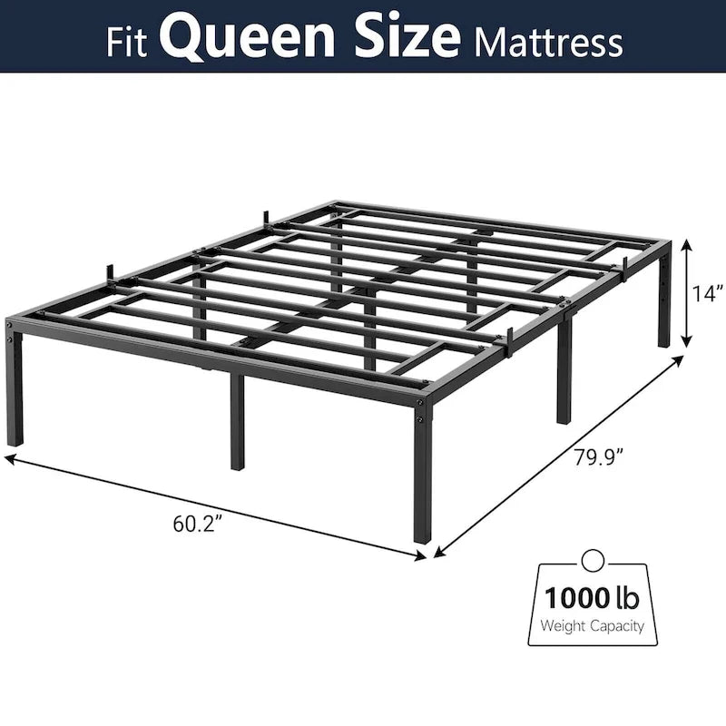 Struttura Letto a Piattaforma in Metallo Nero, Nessuna Rete a Molle Necessaria – Singolo/Matrimoniale/Queen/King