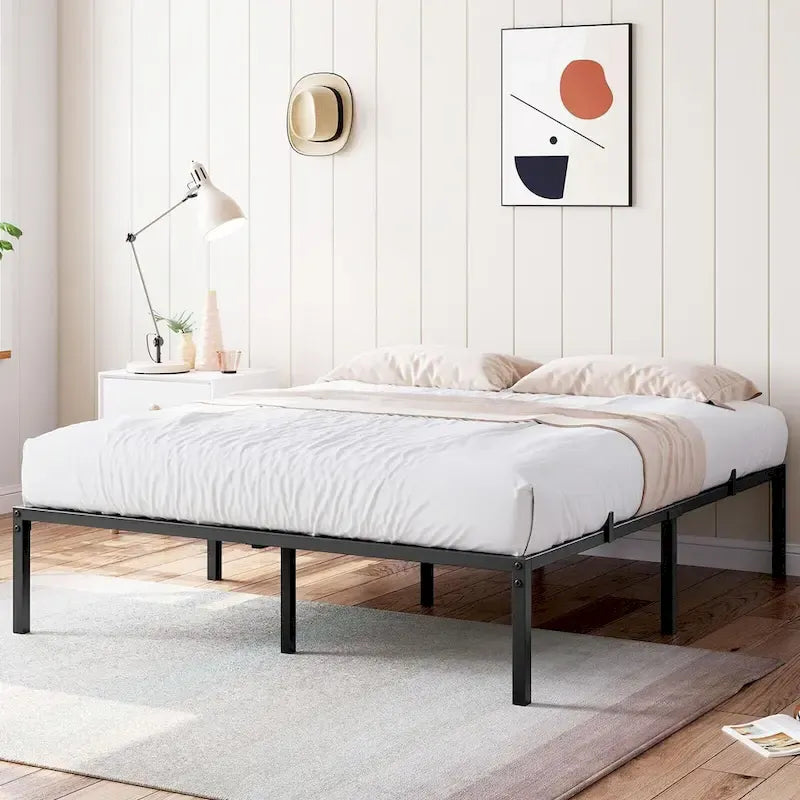 Struttura Letto a Piattaforma in Metallo Nero, Nessuna Rete a Molle Necessaria – Singolo/Matrimoniale/Queen/King