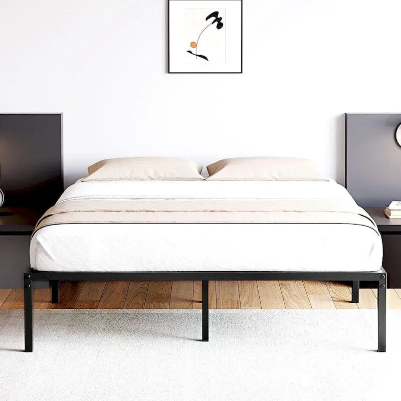 Struttura Letto a Piattaforma in Metallo Nero, Nessuna Rete a Molle Necessaria – Singolo/Matrimoniale/Queen/King