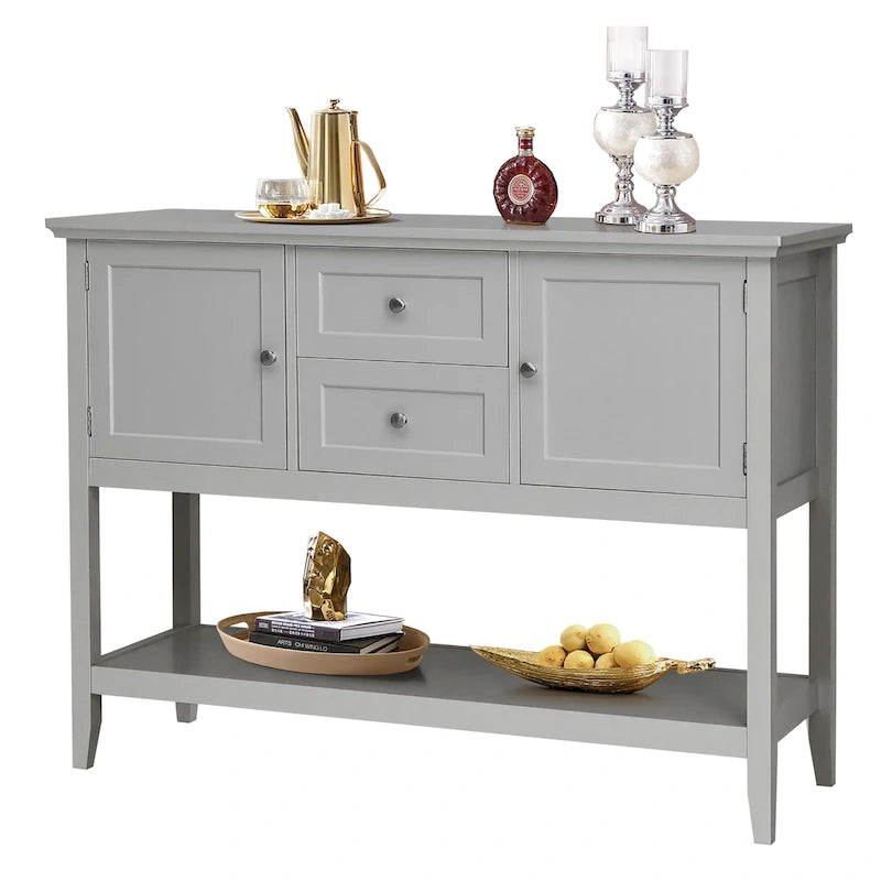 Credenza consolle in legno grigio / caffè / blu con cassetti e ante