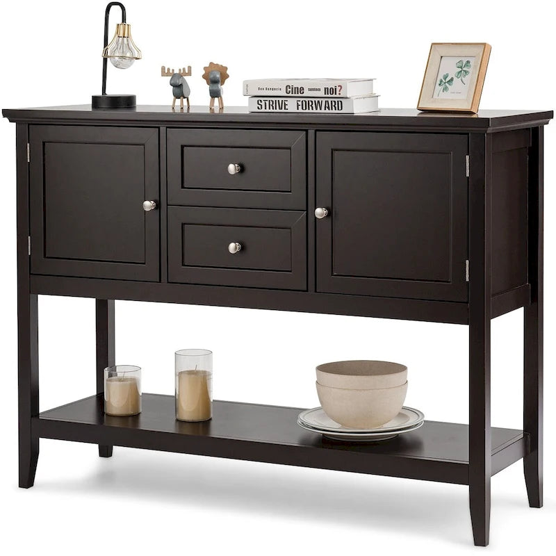 Credenza consolle in legno grigio / caffè / blu con cassetti e ante