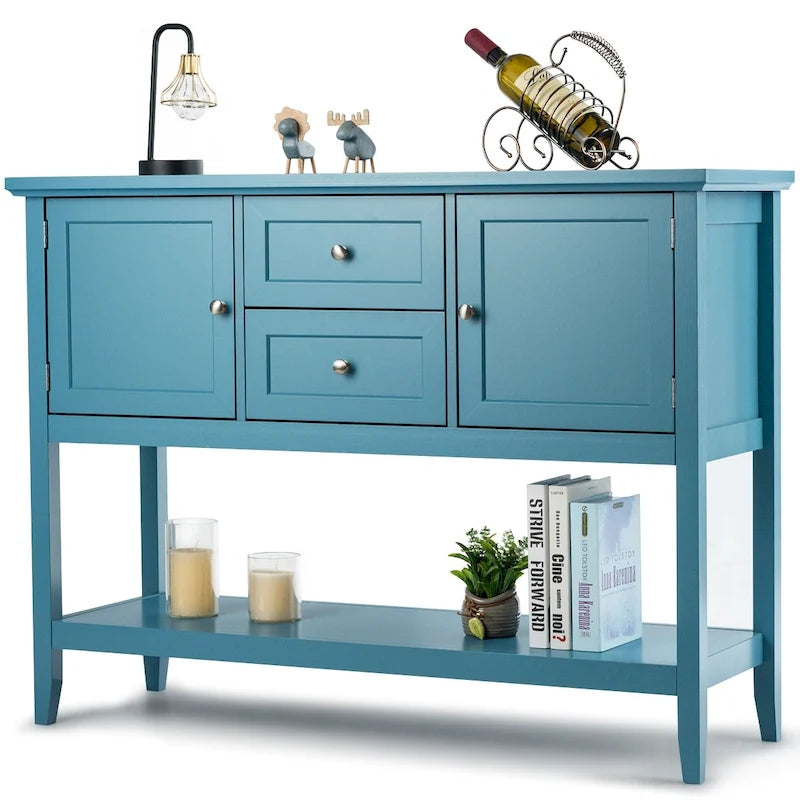 Credenza consolle in legno grigio / caffè / blu con cassetti e ante
