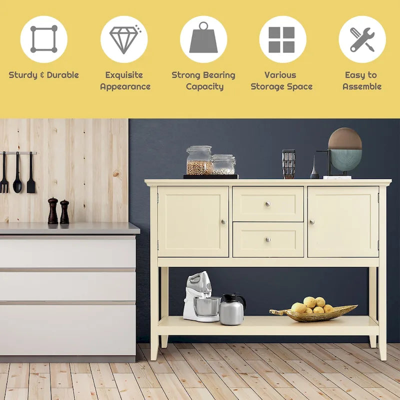 Credenza consolle in legno grigio / caffè / blu con cassetti e ante
