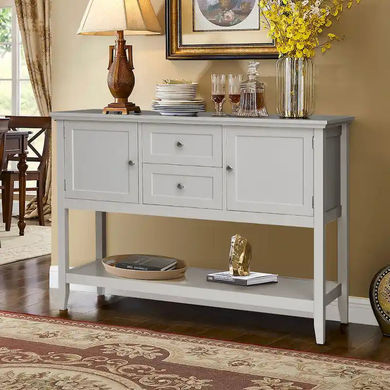 Credenza consolle in legno grigio / caffè / blu con cassetti e ante