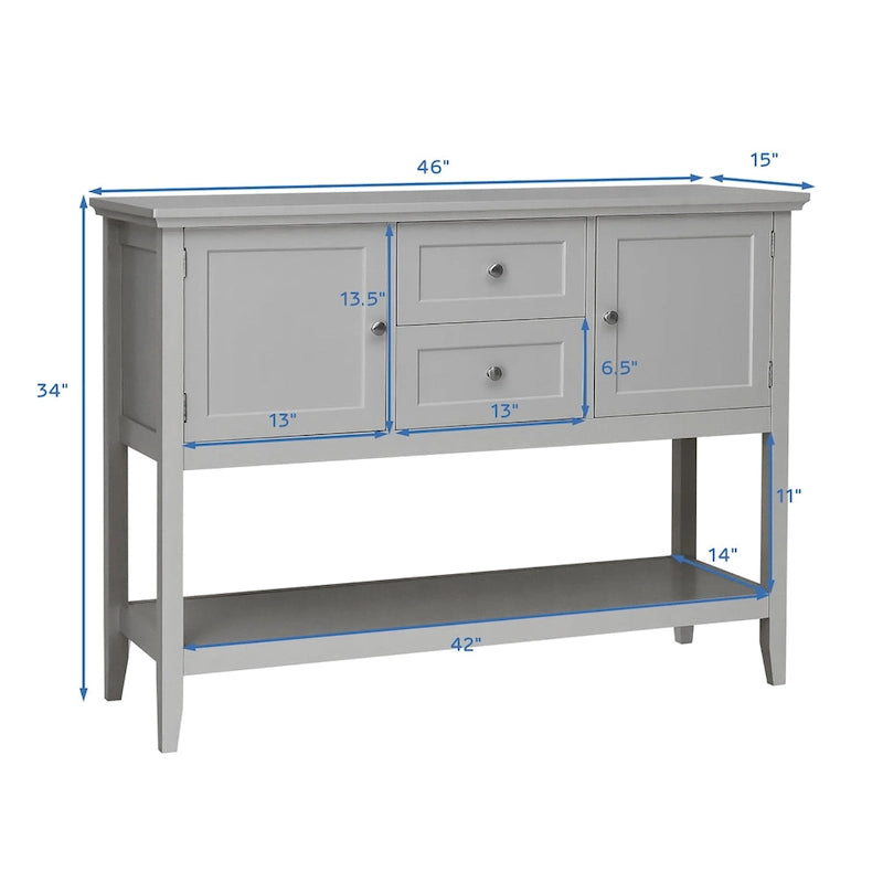 Credenza consolle in legno grigio / caffè / blu con cassetti e ante