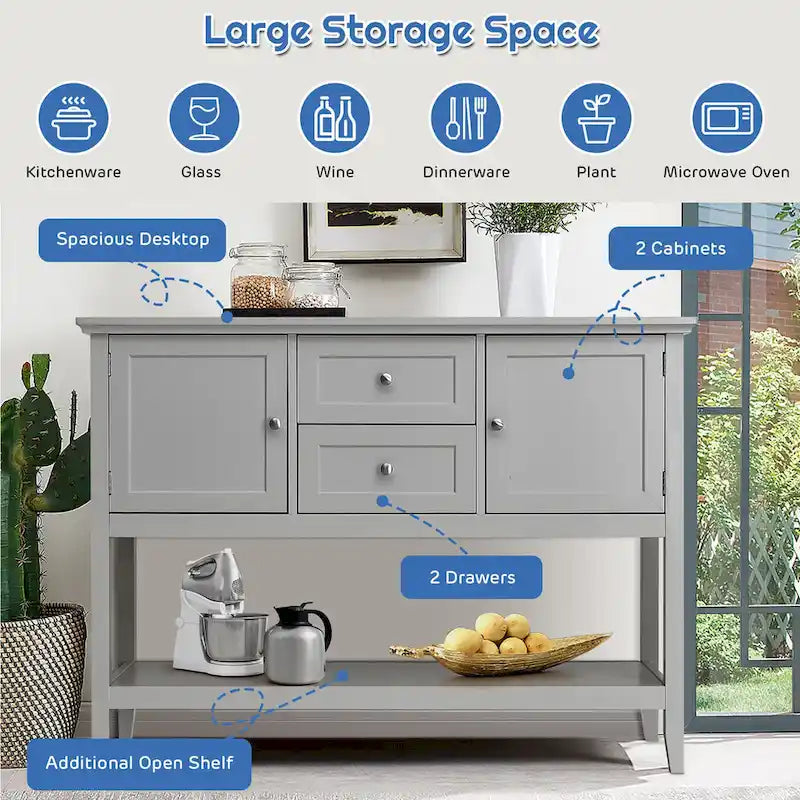Credenza consolle in legno grigio / caffè / blu con cassetti e ante
