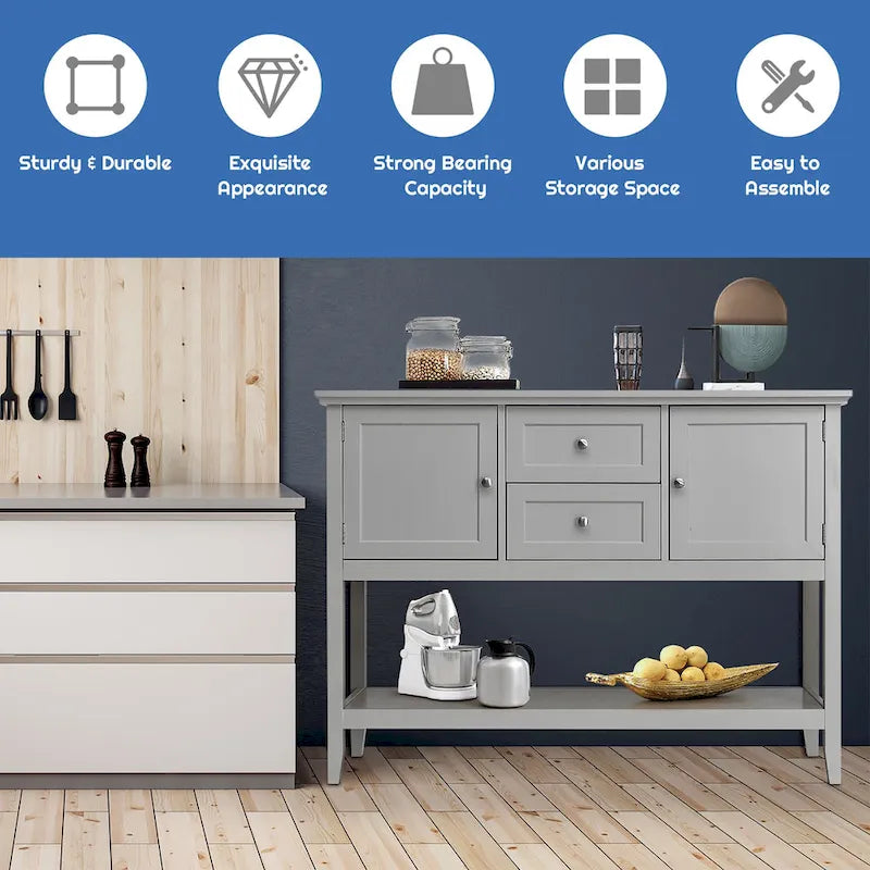 Credenza consolle in legno grigio / caffè / blu con cassetti e ante