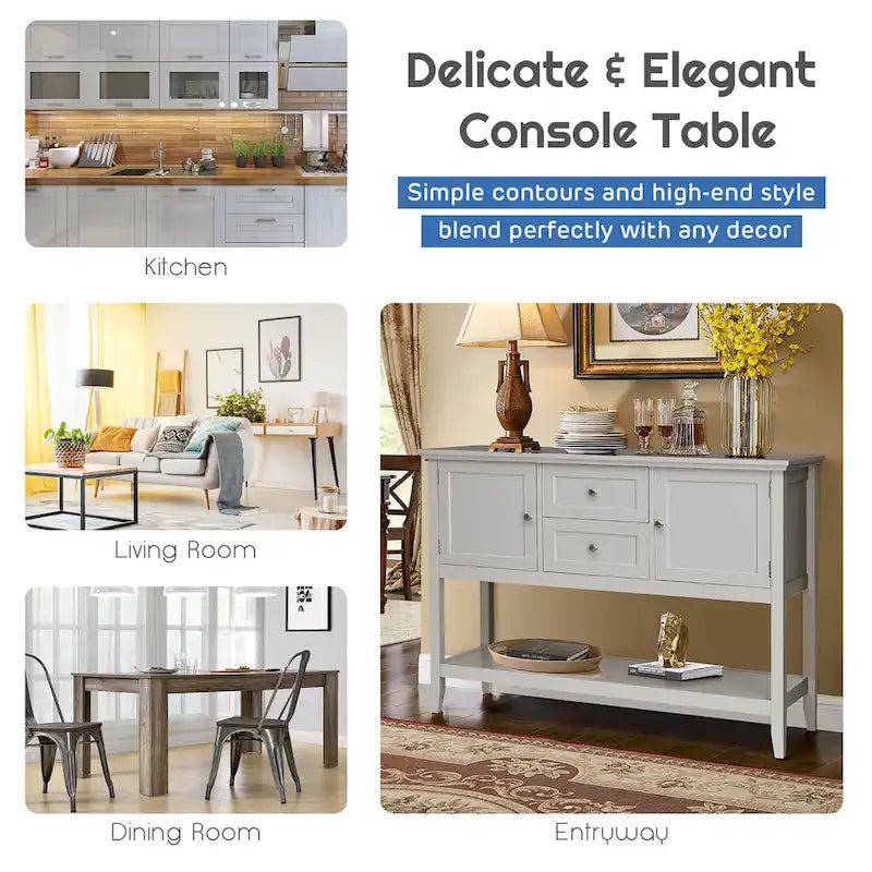 Credenza consolle in legno grigio / caffè / blu con cassetti e ante