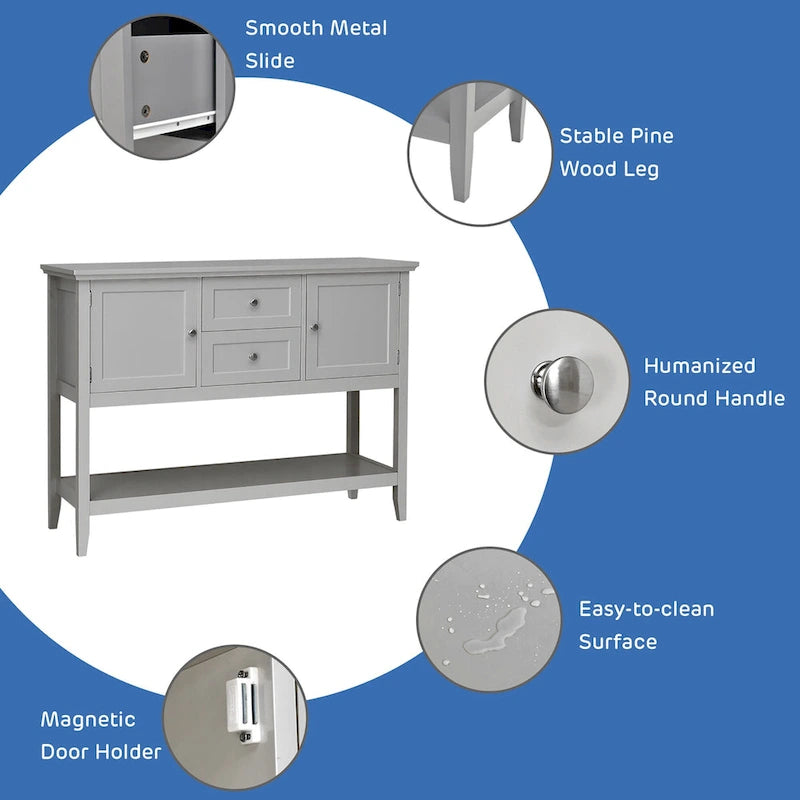 Credenza consolle in legno grigio / caffè / blu con cassetti e ante