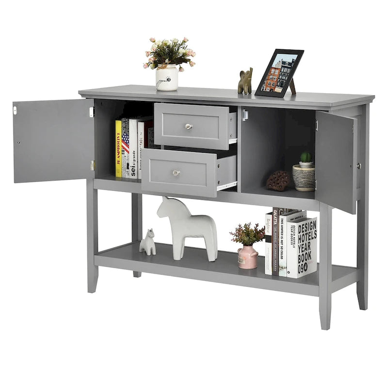 Credenza consolle in legno grigio / caffè / blu con cassetti e ante