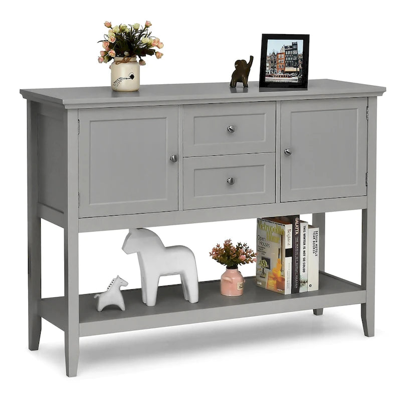 Credenza consolle in legno grigio / caffè / blu con cassetti e ante