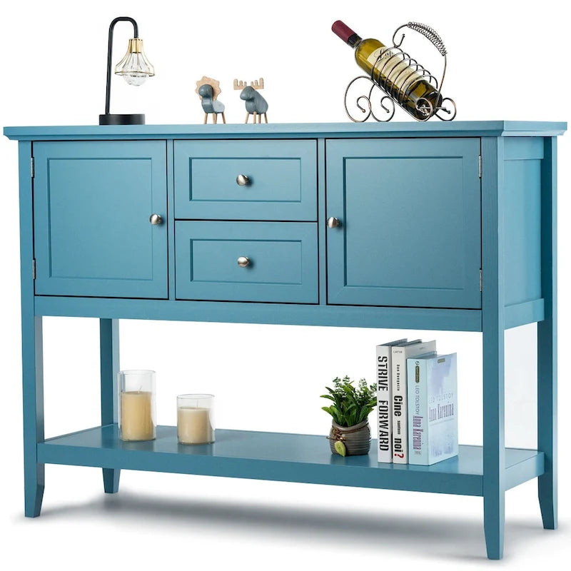 Credenza consolle in legno grigio / caffè / blu con cassetti e ante