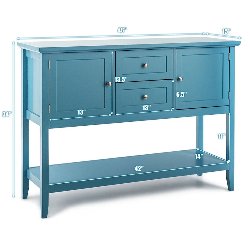 Credenza consolle in legno grigio / caffè / blu con cassetti e ante