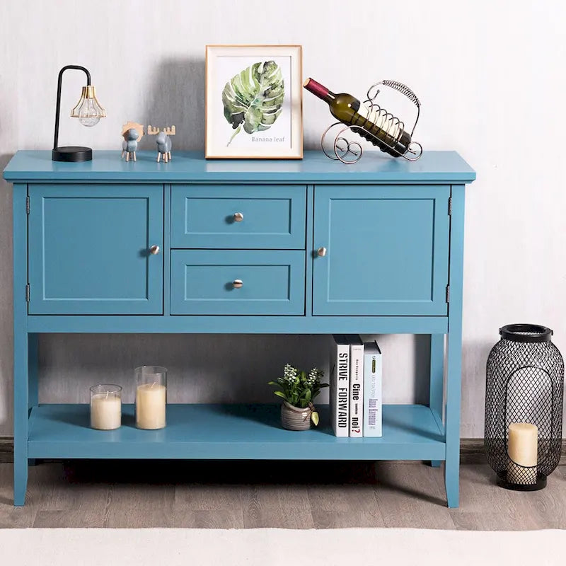 Credenza consolle in legno grigio / caffè / blu con cassetti e ante