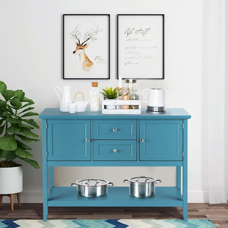 Credenza consolle in legno grigio / caffè / blu con cassetti e ante