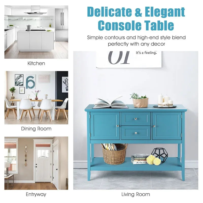 Credenza consolle in legno grigio / caffè / blu con cassetti e ante
