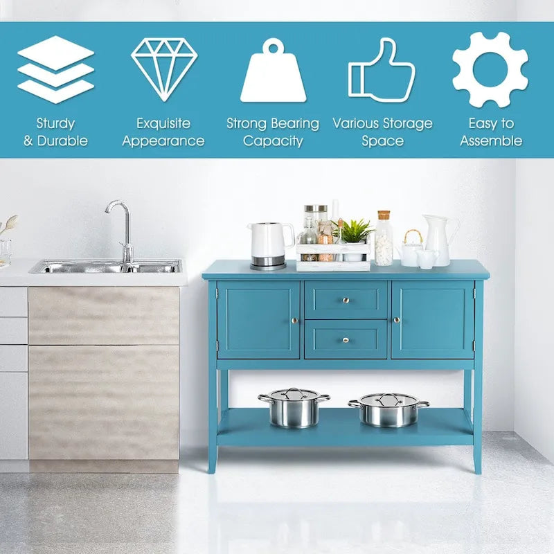 Credenza consolle in legno grigio / caffè / blu con cassetti e ante