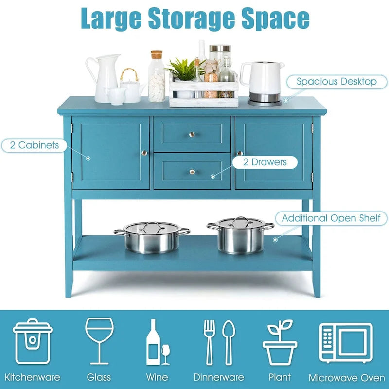 Credenza consolle in legno grigio / caffè / blu con cassetti e ante