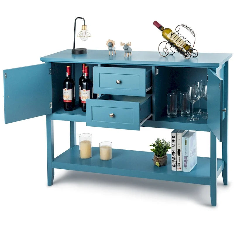 Credenza consolle in legno grigio / caffè / blu con cassetti e ante