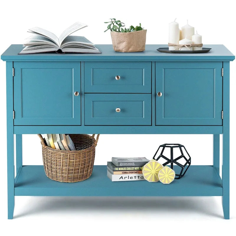 Credenza consolle in legno grigio / caffè / blu con cassetti e ante
