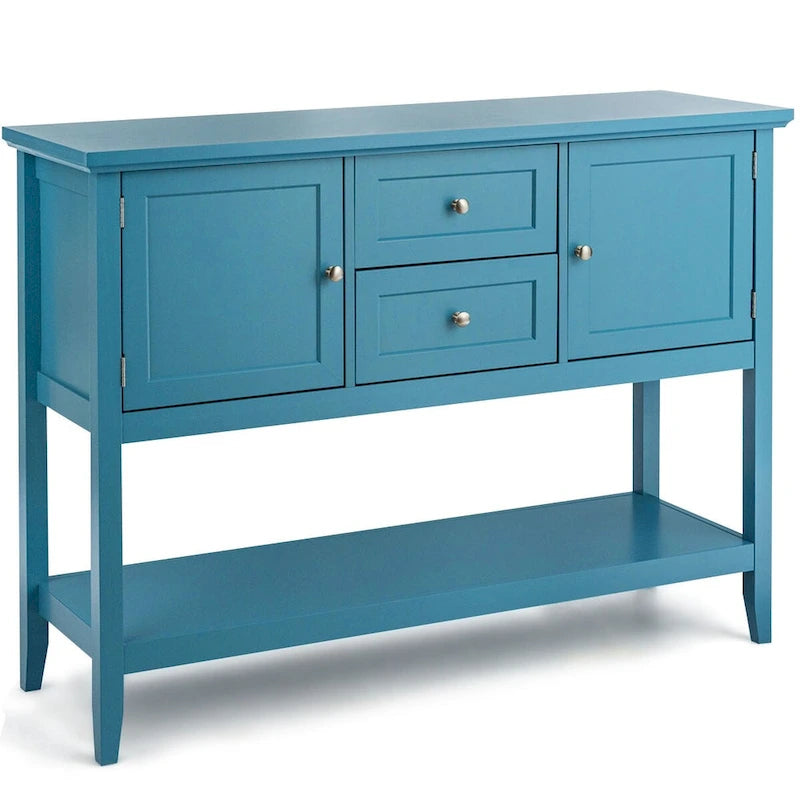 Credenza consolle in legno grigio / caffè / blu con cassetti e ante