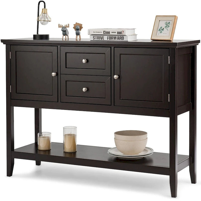 Credenza consolle in legno grigio / caffè / blu con cassetti e ante