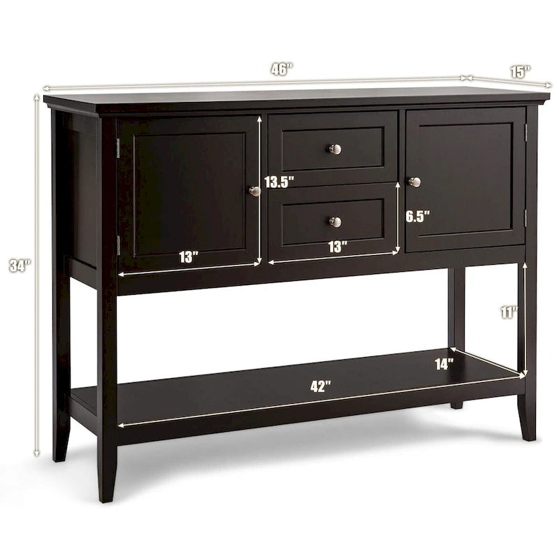 Credenza consolle in legno grigio / caffè / blu con cassetti e ante