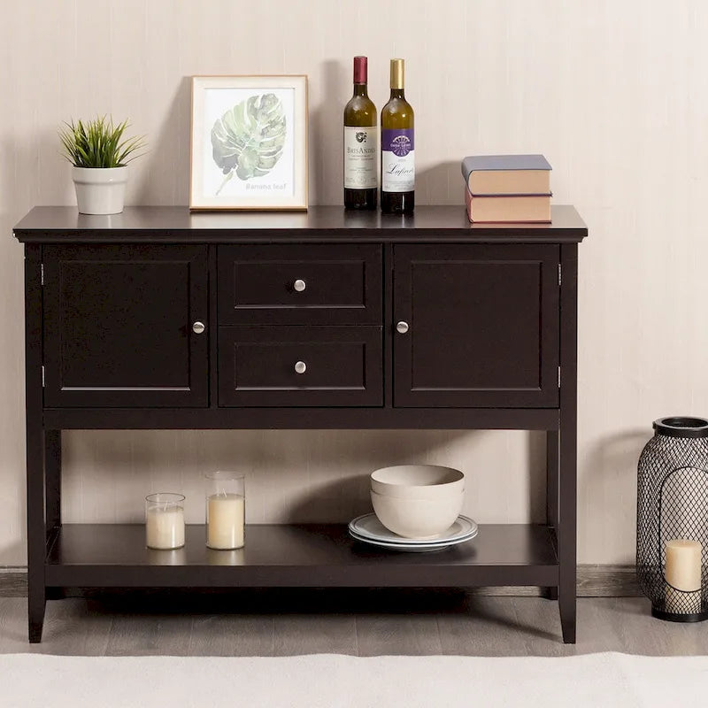 Credenza consolle in legno grigio / caffè / blu con cassetti e ante