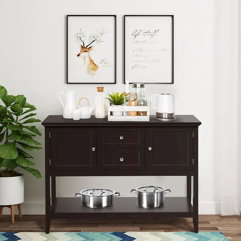 Credenza consolle in legno grigio / caffè / blu con cassetti e ante