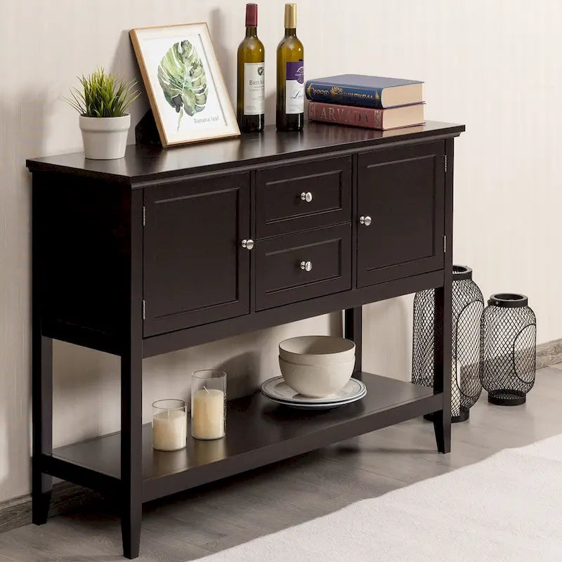 Credenza consolle in legno grigio / caffè / blu con cassetti e ante