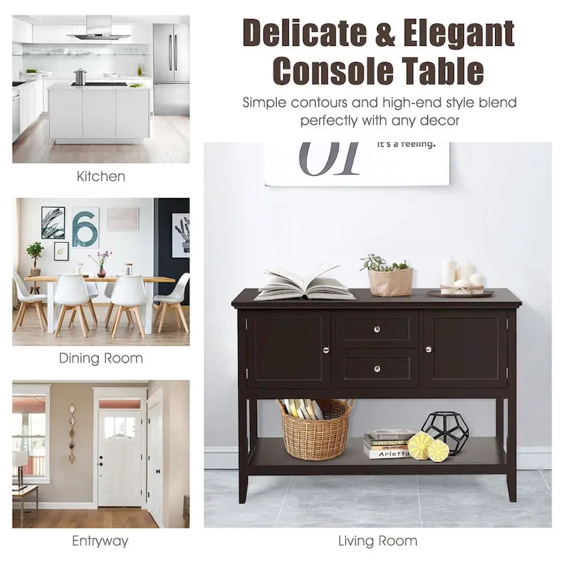 Credenza consolle in legno grigio / caffè / blu con cassetti e ante