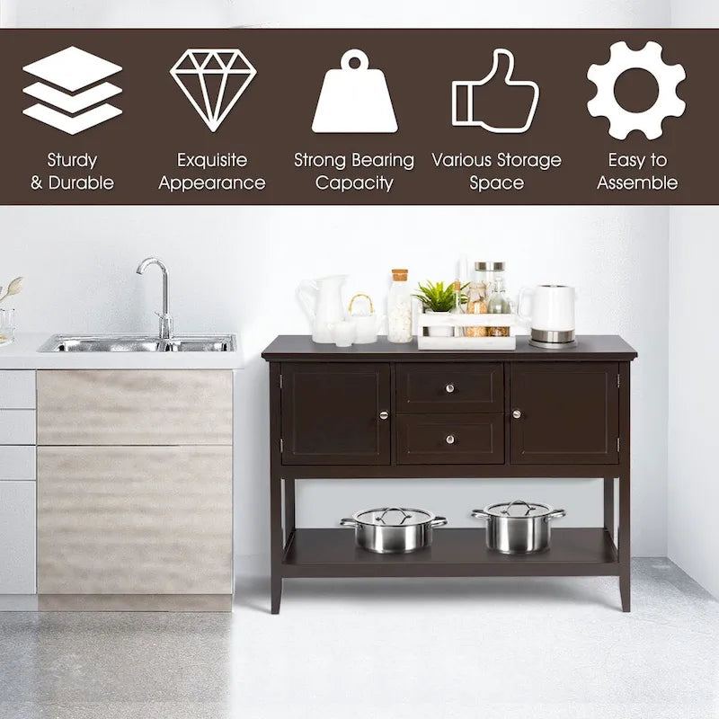 Credenza consolle in legno grigio / caffè / blu con cassetti e ante