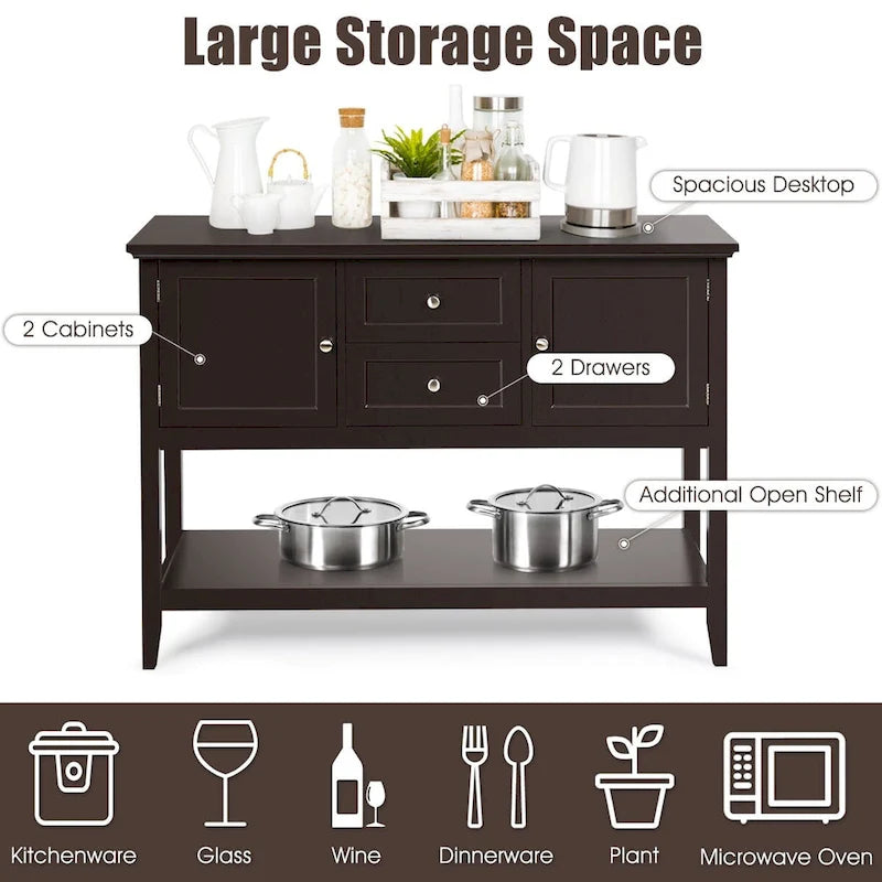 Credenza consolle in legno grigio / caffè / blu con cassetti e ante