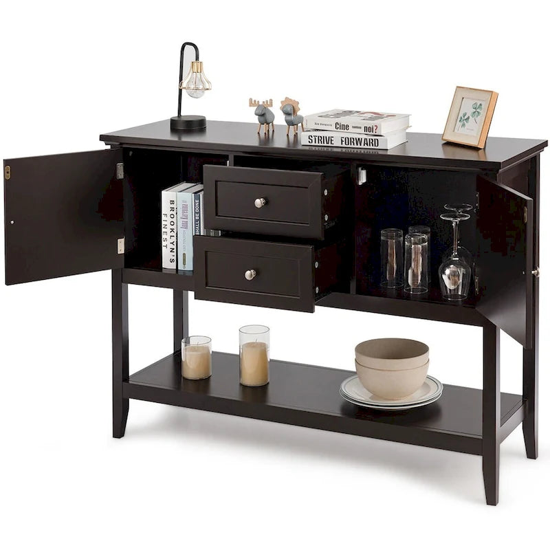 Credenza consolle in legno grigio / caffè / blu con cassetti e ante