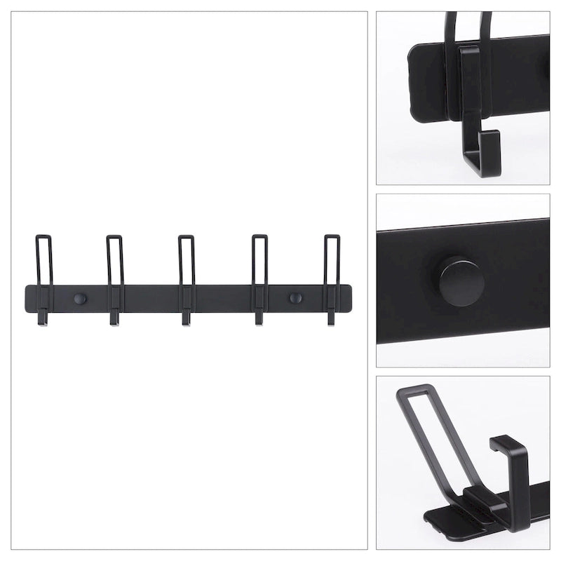Appendiabiti da Parete Bianco/Nero con 5 Ganci, Monofila, Uso Singolo